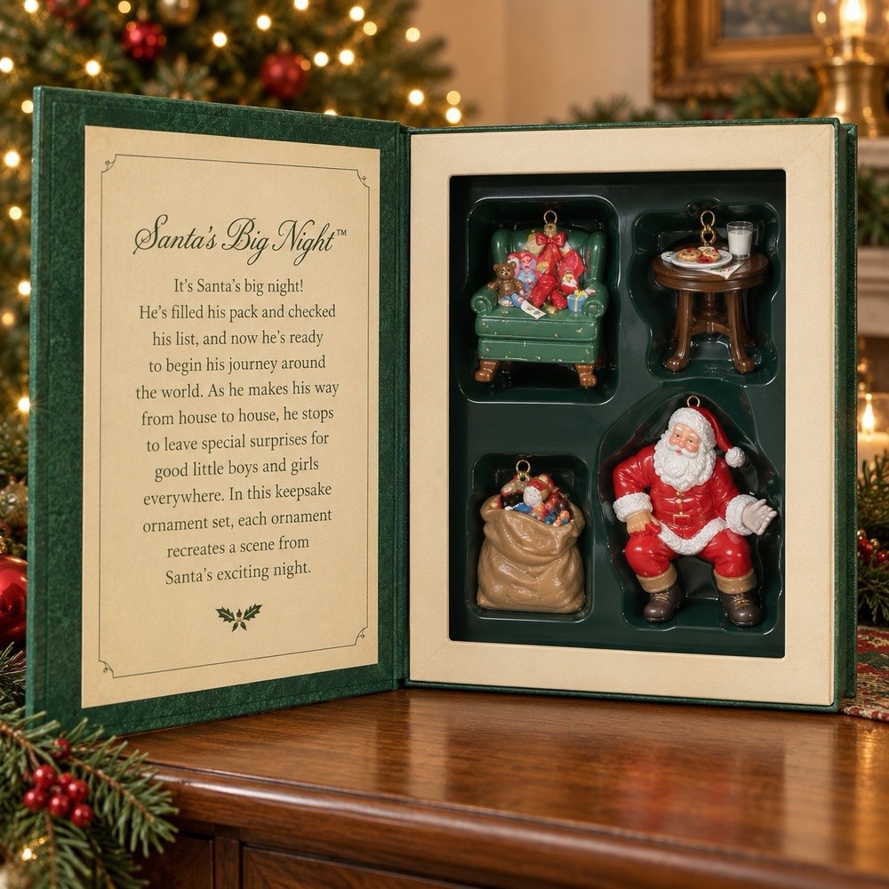 Hallmark 2002 Santa's Big Night Keepsake Ornament Set of 4 Club Edition Book Box